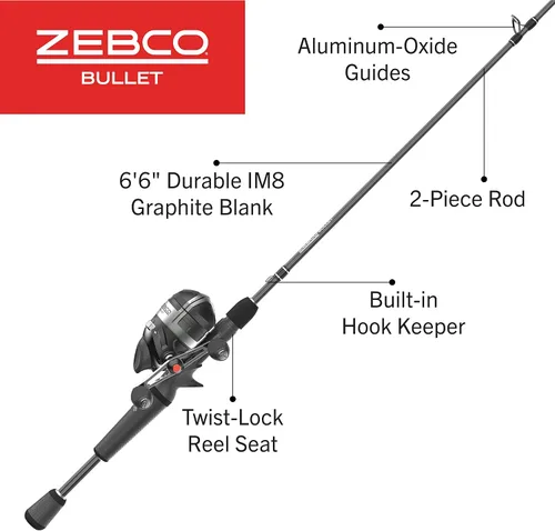 Miniatura 2 de Zebco Bullet Spincast Reel and Fishing Rod Combo, IM8 Graphite Fishing Pole with MaxTac Grip Rod Handle, Changeable Right- or Left-Hand Retrieve