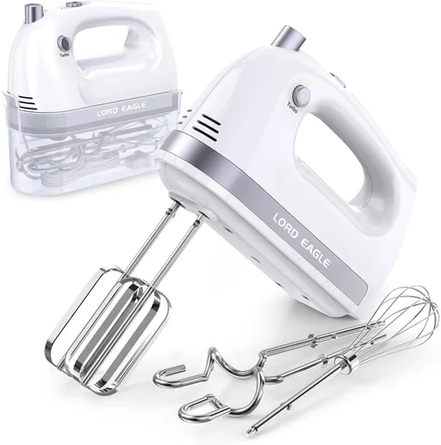 Miniatura 10 de Lord Eagle - Batidora de mano eléctrica de 400 W, batidora de mano de 5 velocidades, 5 accesorios de acero inoxidable para hornear pasteles, huevos