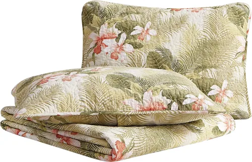 Miniatura 8 de Tommy Bahama - Juego de edredón King, ropa de cama reversible floral con fundas a juego, juego de cama de temporada (verde orquídea tropical, King)