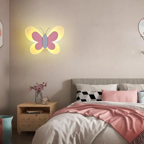 Miniatura 6 de Angoily Lámpara de pared de mariposa LED rosa aplique de pared LED luces de noche noche de mariposa interior para lámpara decorativa