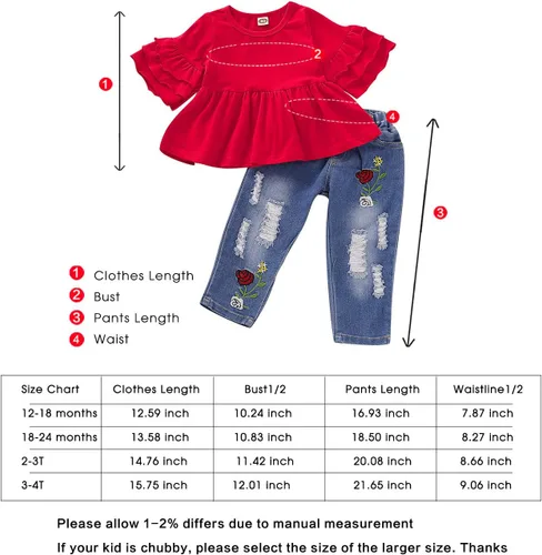 Miniatura 6 de NZRVAWS Ropa para bebé niña pequeña, conjunto de pantalones de mezclilla rasgados con volantes florales de leopardo para niña 0-4T