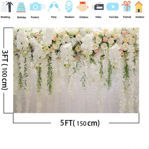 Miniatura 4 de Mocsicka Telón de fondo de pared de flores de boda para sesión de fotos, decoración de boda para recepción, pancarta de fondo floral de rosa blanca