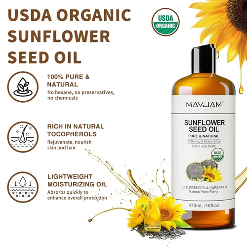 Miniatura 2 de MAYJAM Aceite orgánico de semilla de girasol de 16 onzas líquidas, aceite portador prensado en frío puro y natural certificado por la USDA