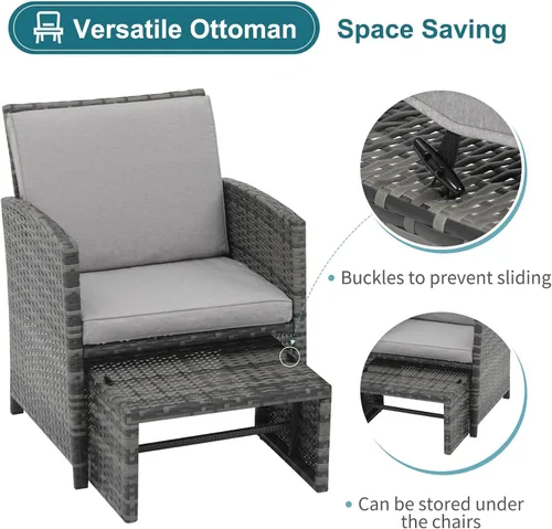 Miniatura 4 de OC Orange-Casual Juego de muebles de patio de 5 piezas, silla de conversación de mimbre para exteriores y juego de otomana con mesa de café, Gris