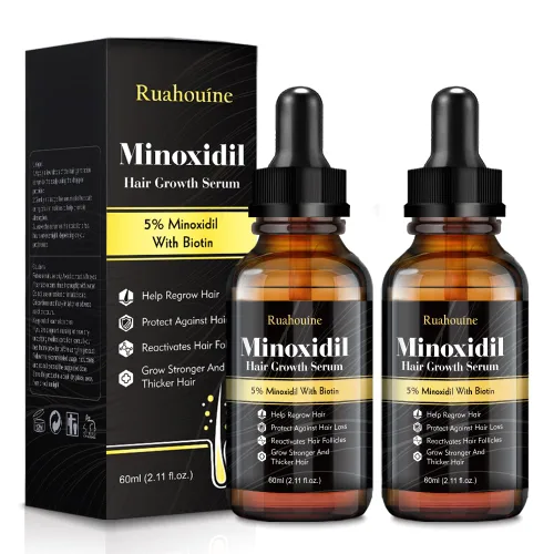 Paquete de 2 sueros para el crecimiento del cabello de minoxidil al 5%, tratamiento para el crecimiento del cabello para hombres y mujeres,