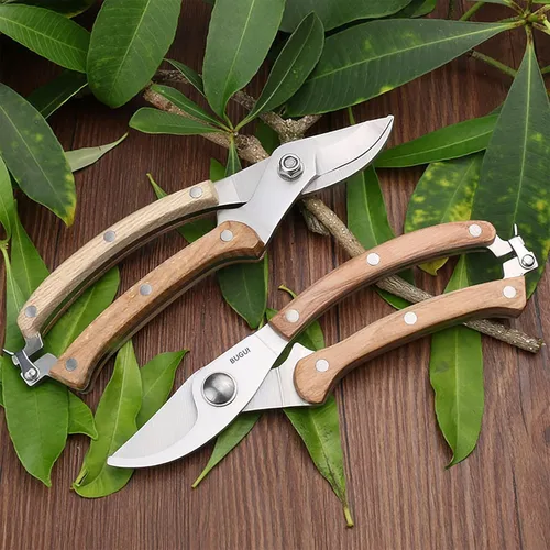 Miniatura 6 de BUGUI Tijeras de podar con mango de madera, hoja de acero SK-5, capacidad de corte de 1 pulgada, tijeras de jardín afiladas y bien diseñadas, 8