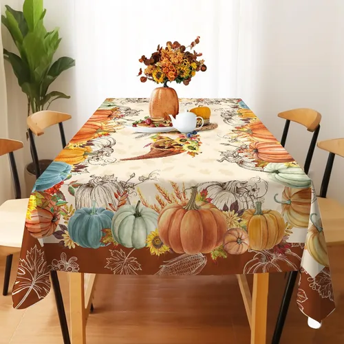 Miniatura 6 de Mantel rectangular de Acción de Gracias de 52 x 70 pulgadas, mantel rectangular de calabazas para el hogar, mantel rectangular resistente al agua