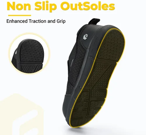 Miniatura 7 de FitVille Zapatos con punta de acero para hombre, zapatos de trabajo con punta compuesta extra ancha para hombre, prueba de punción, V1