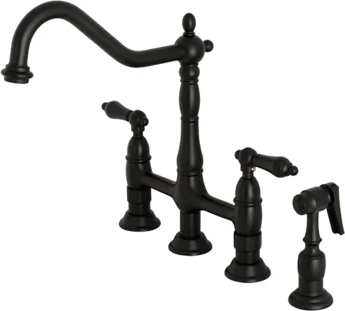 Miniatura 14 de Kingston Brass KS1273ALBS Heritage - Grifo de puente de cocina de 8 pulgadas con rociador de latón, latón antiguo