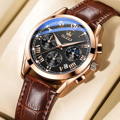 Miniatura 2 de OLEVS - Reloj de pulsera de cuero para hombre, analógico de cuarzo, cronógrafo de lujo con fecha, impermeable, luminoso - Estilo de vestir