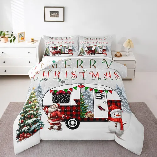Miniatura 13 de Erosebridal Juego de edredón de Papá Noel tamaño matrimonial para niños y niñas, edredón de plumón de Feliz Navidad, juego de ropa de cama