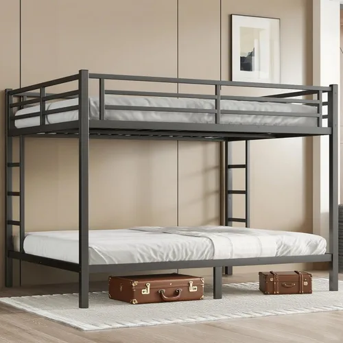 Miniatura 23 de Bellemave Litera individual sobre individual con escalera y barandillas de longitud completa, marco de cama de metal resistente con listones Negro
