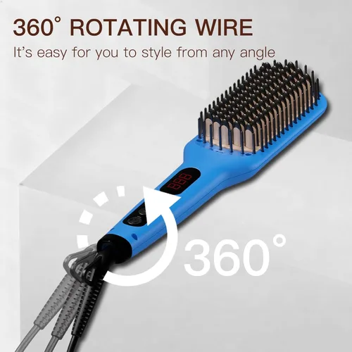 Miniatura 4 de MEGAWISE Cepillo alisador de pelo de cerámica iónica, cepillo caliente iónico de calentamiento rápido de 20 segundos para cabello suave, sin