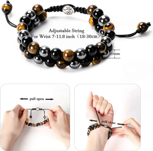 Miniatura 2 de Pulsera Hecha a Mano de Triple Protección 10mm de Hematita Obsidiana Negra Ojo de Tigre con Piedras de Cristal de Curación para Hombres y Mujeres