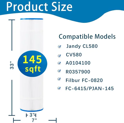 Miniatura 2 de PJAN145 - Filtro de piscina que reemplaza a Jandy CL580, CV580, Unicel C-7482, Ultral-A10, Filbur FC-0820, A0104100, R0357900, Filbur FC-6415