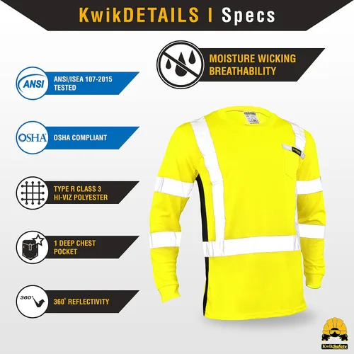 Miniatura 6 de KwikSafety - Charlotte, NC - Camisas de seguridad de manga larga para operador [cinta reflectante sólida] Clase 3 ANSI probado OSHA Cinta básica