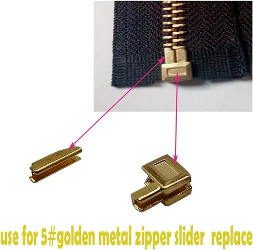 Miniatura 2 de JOSDIOX Paquete de 20 unidades #5 Kit de reparación de cremallera metálica dorada, retenedores deslizantes y pasadores de inserción para cremalleras