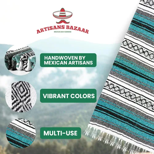 Miniatura 36 de Artisans Bazaar Poncho tradicional mexicano de Baja para hombres y mujeres, auténtico sarape de Gaban, manta de vaquero Pancho Jorongo