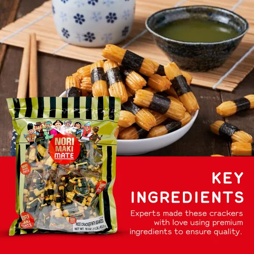 Miniatura 3 de Shirakiku Norimaki Arare Mate - Galletas crujientes de arroz japonés Arroz glutinoso, salsa de soja y algas marinas Snacks de galletas de arroz