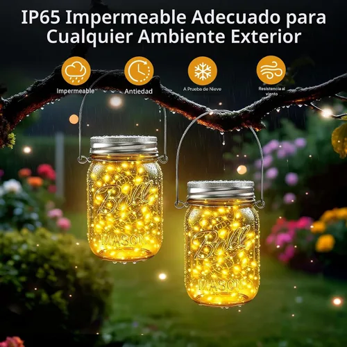 Miniatura 6 de Luces solares en tarro de masón para exteriores, paquete de 12 30 luces LED de luciérnaga, tapas solares para tarros de masón, tiras de luces