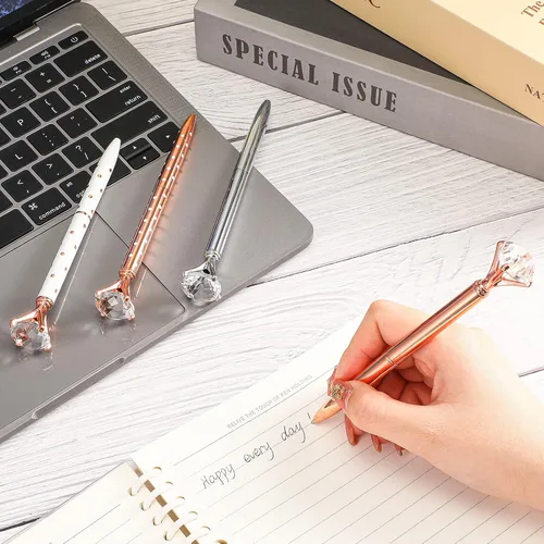 Miniatura 7 de Yexiya 48 bolígrafos de diamantes a granel, regalos de despedida de soltera para invitados, bolígrafo de cristal dorado rosa, bolígrafos brillantes