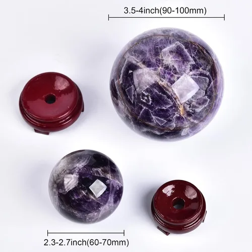 Miniatura 5 de JIC Gem Esfera grande de cristal Chevron de amatista con cristales curativos de curación con soporte de madera para meditación y decoración