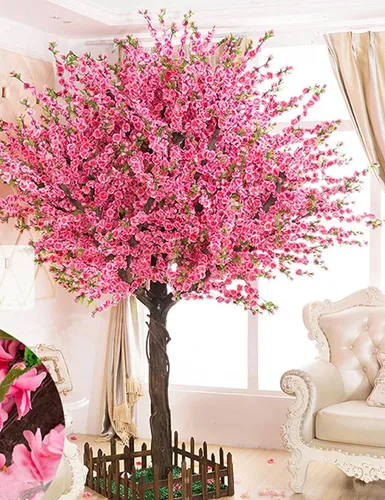 Hermosos cerezos artificiales en flor de rosa falsa flor de Sakura para interiores y exteriores, oficina en casa (5 pies de alto/4.9 ft)