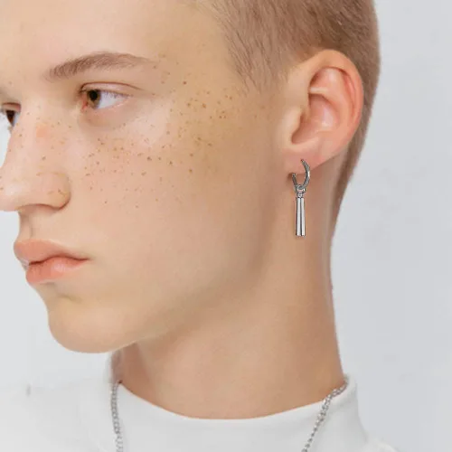 Miniatura 5 de Aretes colgantes minimalistas de doble barra pequeña de aro pequeño para hombres, mujeres, niños y niñas, dijes de acero inoxidable 316L, aros