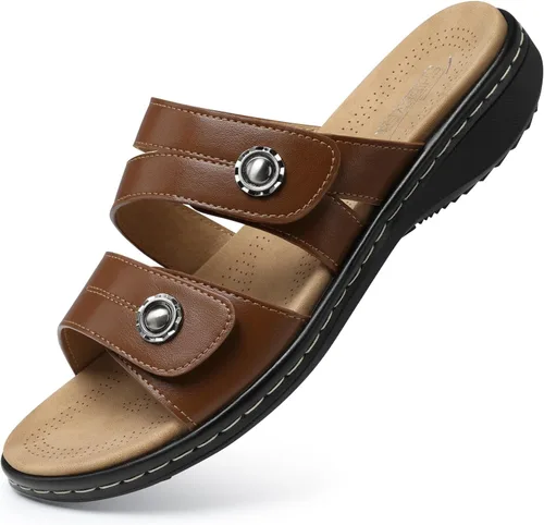 Miniatura 6 de SHIBEVER Sandalias planas para mujer: antideslizantes, con soporte para el arco, ortopédicas, para fascitis plantar, cómodas sandalias para caminar