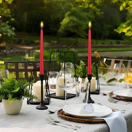 Miniatura 4 de Mega Candles 12 velas cónicas rojas sin perfume, velas de cera vertida a mano de 10 x 7/8 pulgadas, decoración del hogar, recepciones de boda, Rojo