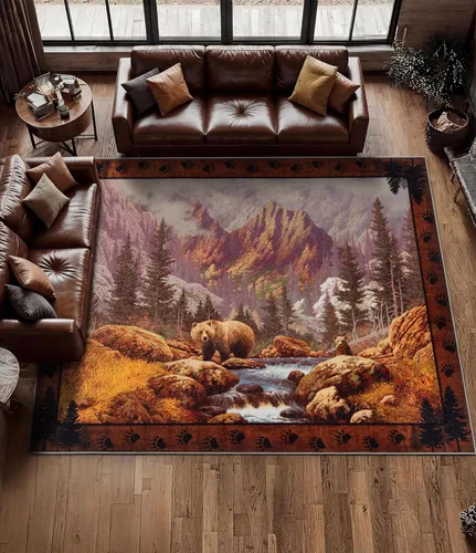 Miniatura 20 de Alfombra de pasillo de 2 x 6 pulgadas para interior - Alfombra de entrada rústica de cabaña con diseño de oso, antideslizante, de pelo bajo