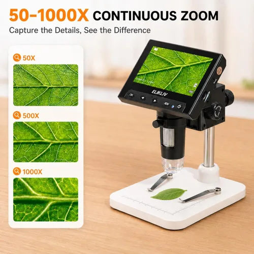 Miniatura 5 de Elikliv Microscopio, microscopio digital LCD para monedas 1000x, lupa de monedas con 8 luces LED ajustables, vista de PC compatible con Blanco
