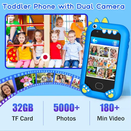 Miniatura 2 de Teléfono inteligente para niños, pantalla táctil, teléfono celular de doble cámara para niños, regalos de cumpleaños, dinosaurio para niños de 3 a