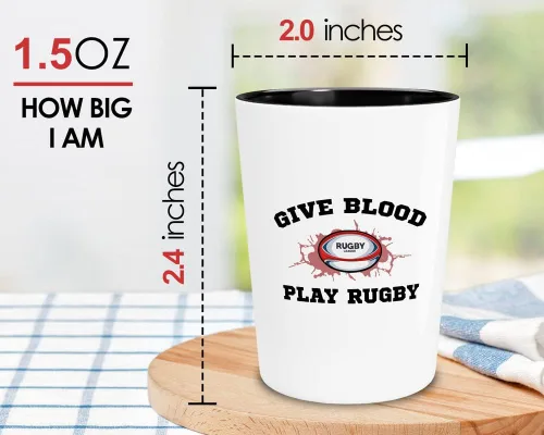 Miniatura 2 de Vaso de chupito de rugby de 1.5 oz – Give Play Rugby – Negro y crema Rugby Proud Rugby Girls Gift Women Rugby