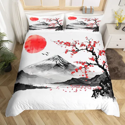Miniatura 22 de Feelyou Juego de ropa de cama con patrón de sushi, funda de edredón de estilo japonés para niños, niñas, adolescentes, funda de edredón con temática