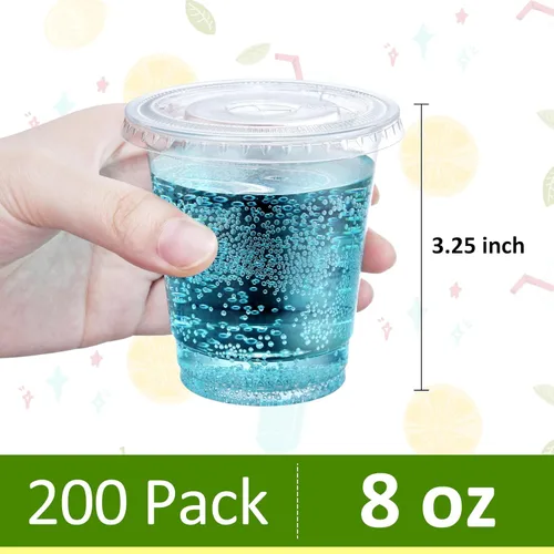 Miniatura 2 de Eupako 200 juegos de vasos de plástico con tapas de 8 oz - Vasos transparentes desechables de 8 onzas con tapas, contenedores para bebidas frías, 8