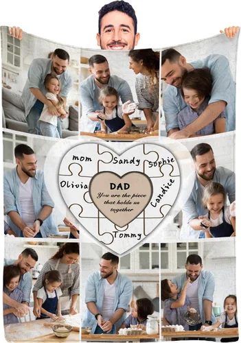 Miniatura 28 de Regalo para papá de hija manta personalizada con fotos, manta suave personalizada, regalo de cumpleaños para papá, manta del mejor papá del mundo