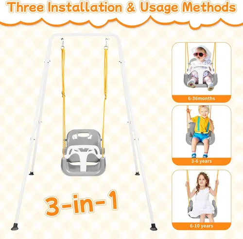 Miniatura 3 de Columpio 3 en 1 para bebé, plegable para interiores y exteriores, columpios multifuncionales para niños de 6 meses en adelante, fácil de montar