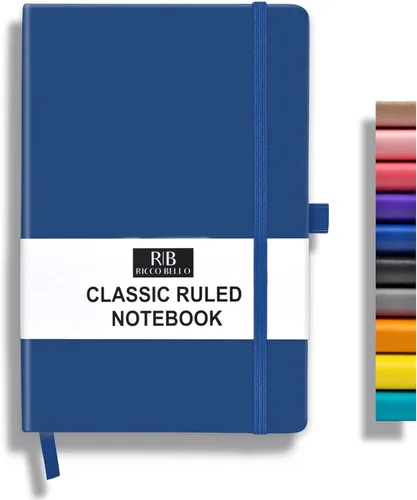 Miniatura 37 de RICCO BELLO - Cuaderno clásico con rayas universitarias, diario con forro de piel sintética para escribir, trabajo, hogar, escuela, 192 páginas a