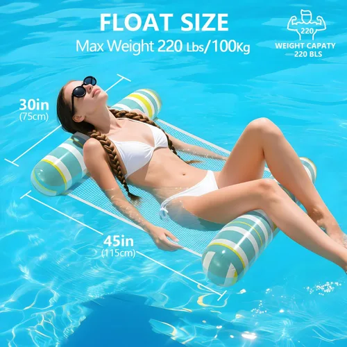 Miniatura 5 de Flotadores de piscina para adultos, paquete de 3 flotadores inflables para piscina, hamaca de agua con malla, esenciales para vacaciones en la playa