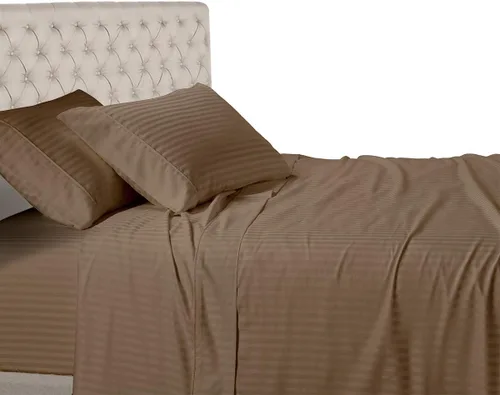Miniatura 13 de Royal Hotel Bedding Sábanas a rayas de 600 hilos, juego de sábanas de 4 piezas, 100% algodón, rayas de satén, bolsillo profundo, tamaño Queen, azul