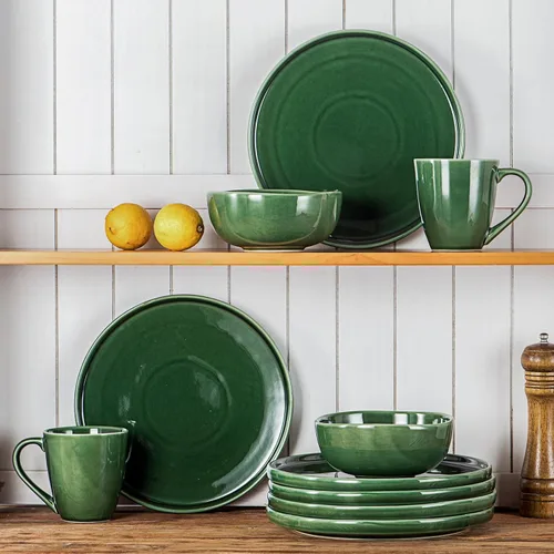 Miniatura 7 de vicrays Juego de platos de cena de cerámica - Platos de porcelana de 10 pulgadas planos para bistec, pasta, pizza, para el hogar, fiesta, Verde