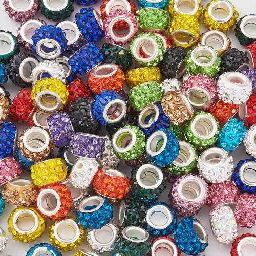 Miniatura 3 de Craftdady 150 cuentas europeas de arcilla polimérica con agujeros grandes, cuentas espaciadoras de diamantes de imitación, 15 colores con 6