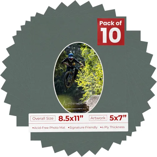 Miniatura 55 de Tapete de 8.5 x 11 pulgadas con corte biselado para fotos de 5 x 7 pulgadas, diseño ovalado, color azul bebé, sin ácidos, mate para proteger tus