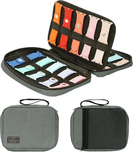 Funda de transporte de almacenamiento para 20 correas de reloj, compatible con relojes, soporte de correa de reloj expandible, almacena 20 correas