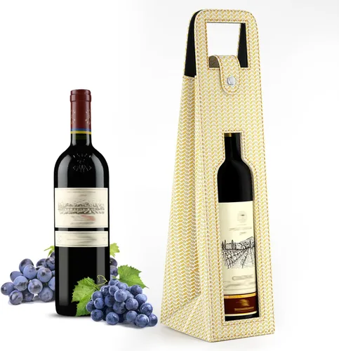 Miniatura 9 de Bolsa de regalo de vino RYDDOY, portador de vino reutilizable de cuero, bolsas de regalo para una sola botella de champán y cerveza para cumpleaños
