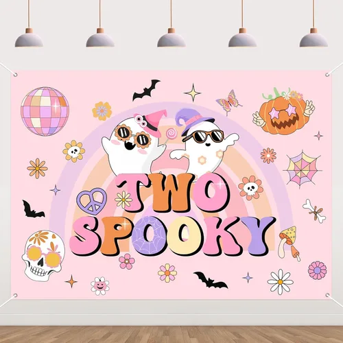 Miniatura 7 de Groovy - Decoración de fiesta de cumpleaños de Halloween, 7 x 5 pies, pancarta de fondo de feliz día de abucheo para niña, decoración bohemia arco