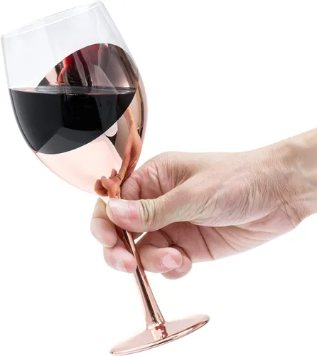 Miniatura 7 de MyGift Juego de 4 copas de vino con tallo de cobre de 14 onzas, cristalería para cenas y eventos de boda Cobre (juego de 4)