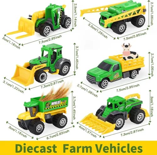 Miniatura 3 de Oriate Juego de 6 juguetes de coche de granja de fundición a presión para niños, cosechadora, transportador, camión, rociador, juguetes de granja