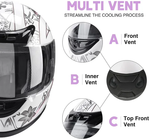 Miniatura 2 de SLMOTO Casco de seguridad aprobado por DOT, casco de motocicleta para adultos, doble visera, cara completa con protector solar Mariposa blanca/rosa